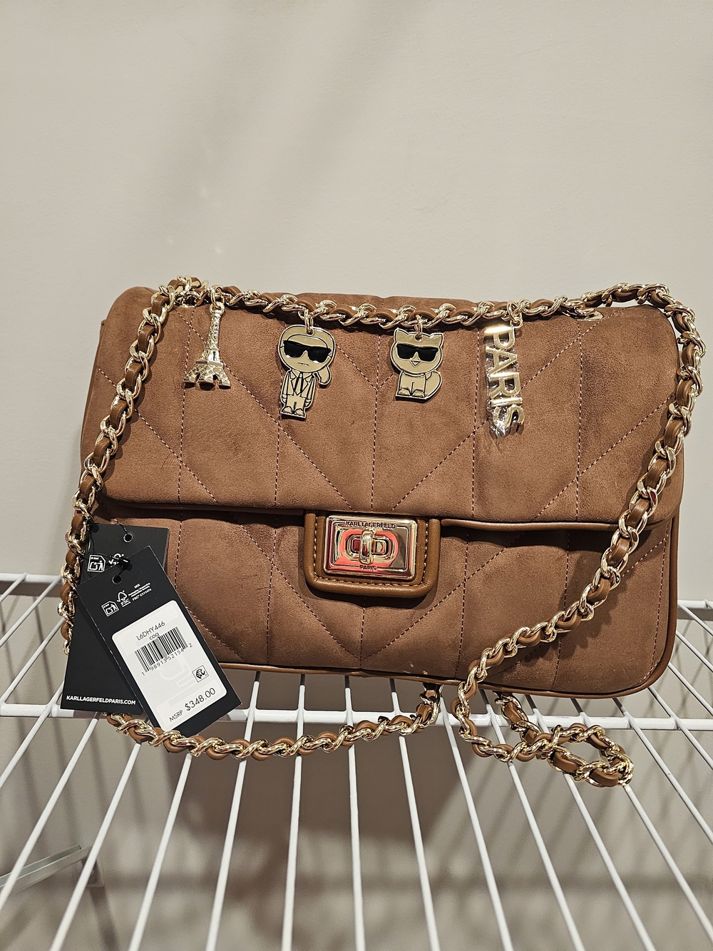 Karl Lagerfeld Brown Quilted Chain-Handle Shoulder Bag